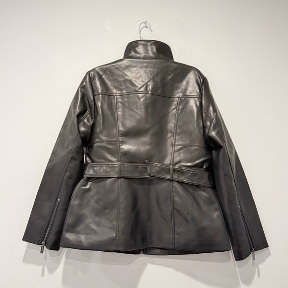 Kenneth Cole Women's Belted Faux Leather Jacket - Picture 8 of 14